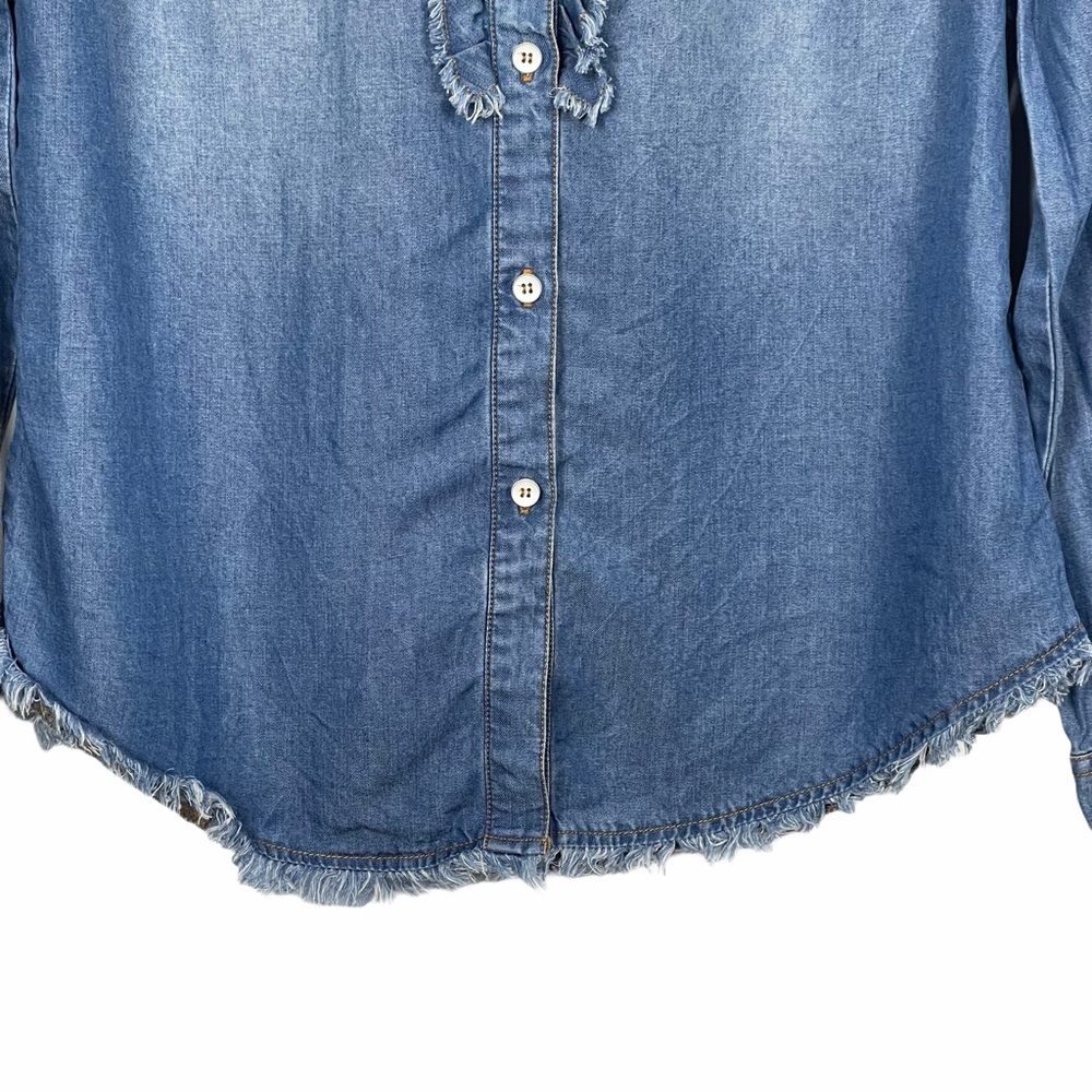 Splendid Indigo Ruffle Chambray Button Front Top S - image 5
